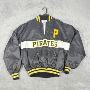 Vintage DeLONG Mens Large Pittsburgh Pirates Satin Nylon Quarter Zip Jacket